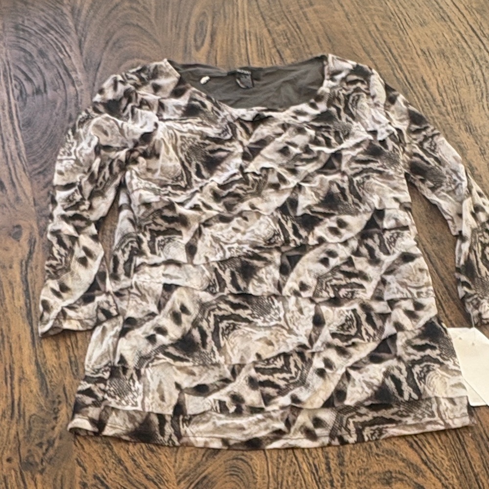 Alfani Brown and Cream Abstract Print Long-Sleeve Tee